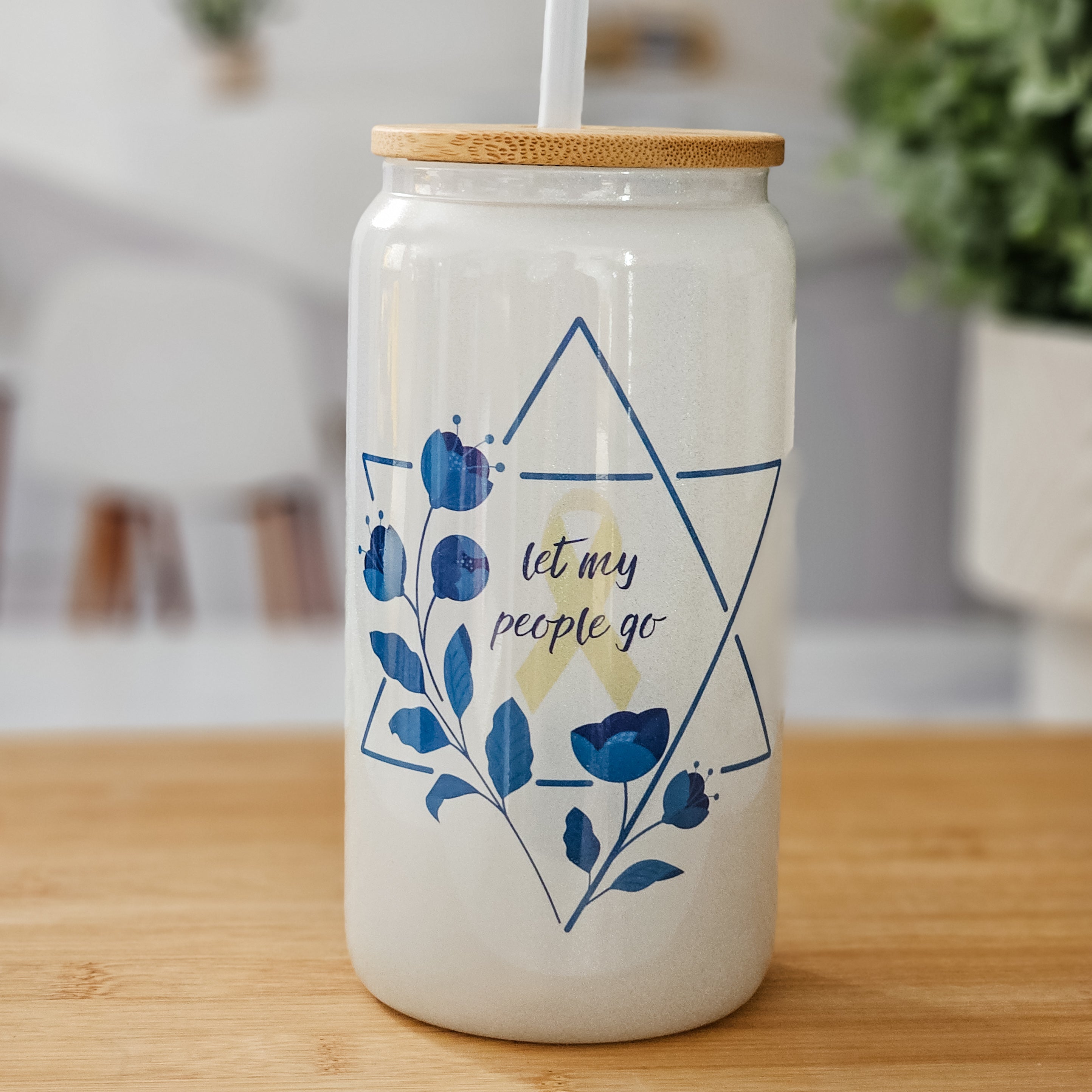 Let My People Go Passover Printed Glass Can Cup Salt and Sparkle