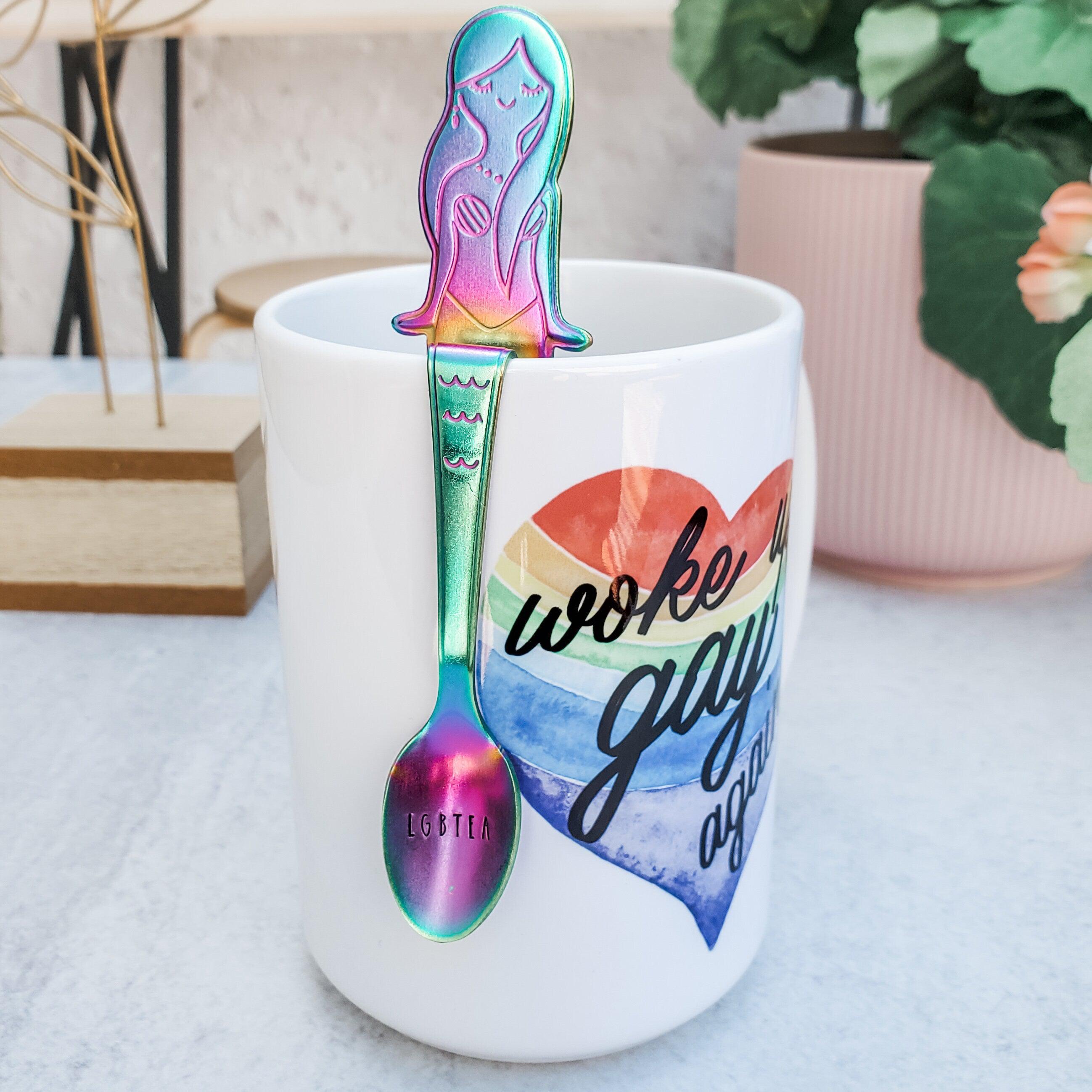 LGBTEA Rainbow Mermaid Spoon - PRIDE Tea Lover Gift - Queer Home Decor - Present for Coffee Drinker - Gay Mermaid Home Decor - Funny Pride