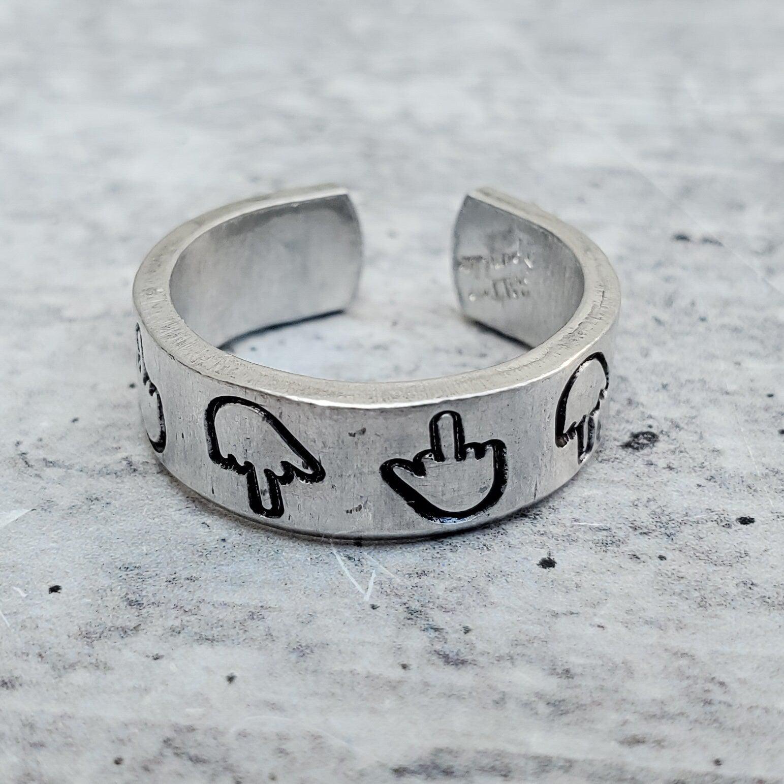 Middle Finger THIN Band Ring - F Off Funny Jewelry - F*ck You Ring for Friend - His and Hers Matching Rings - Gender Neutral Silver Ring
