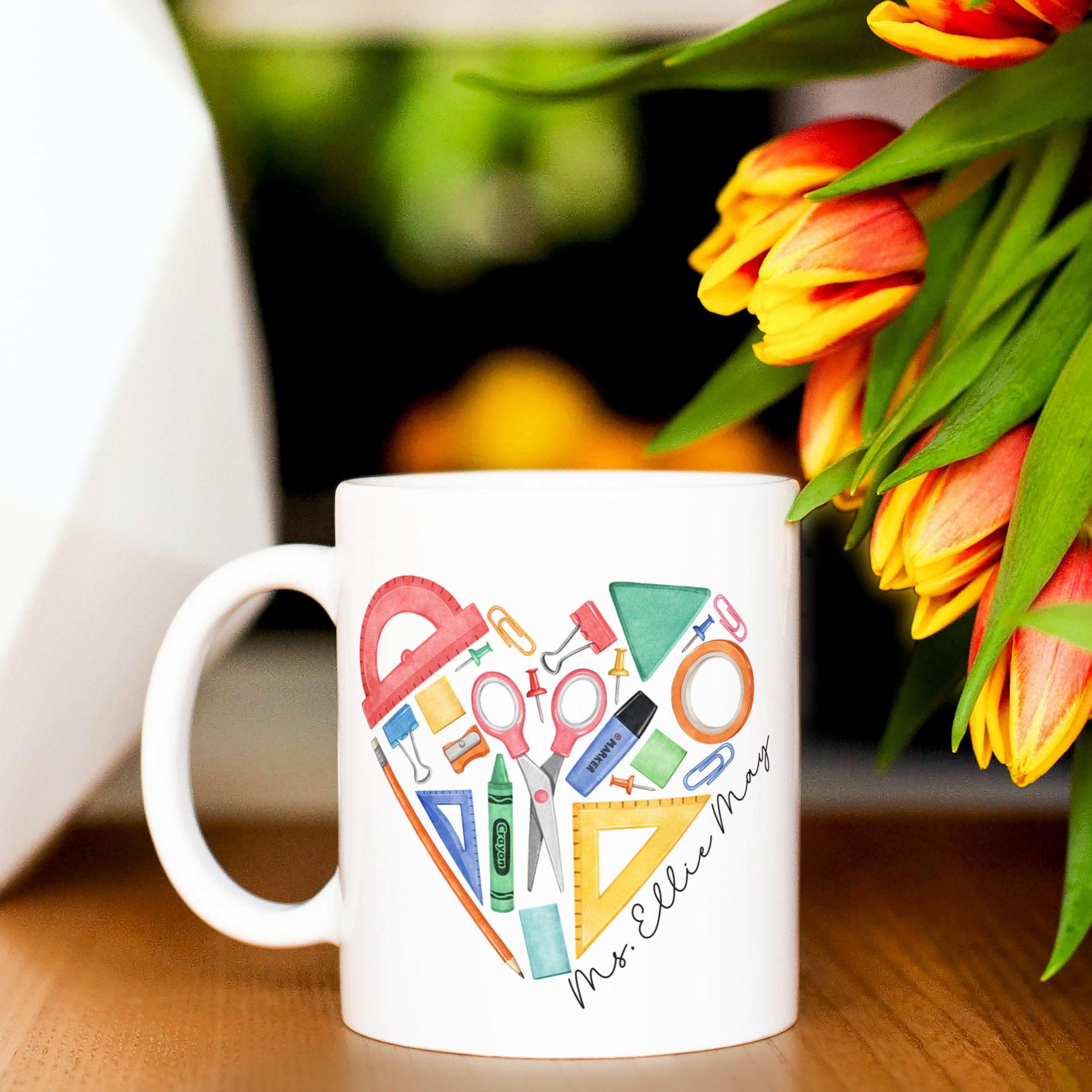 Teacher Cup for End of Year Gift - Personalized Teacher Mug from Child - Teacher Coffee Cup from Student -  Preschool Heart Teacher Mug
