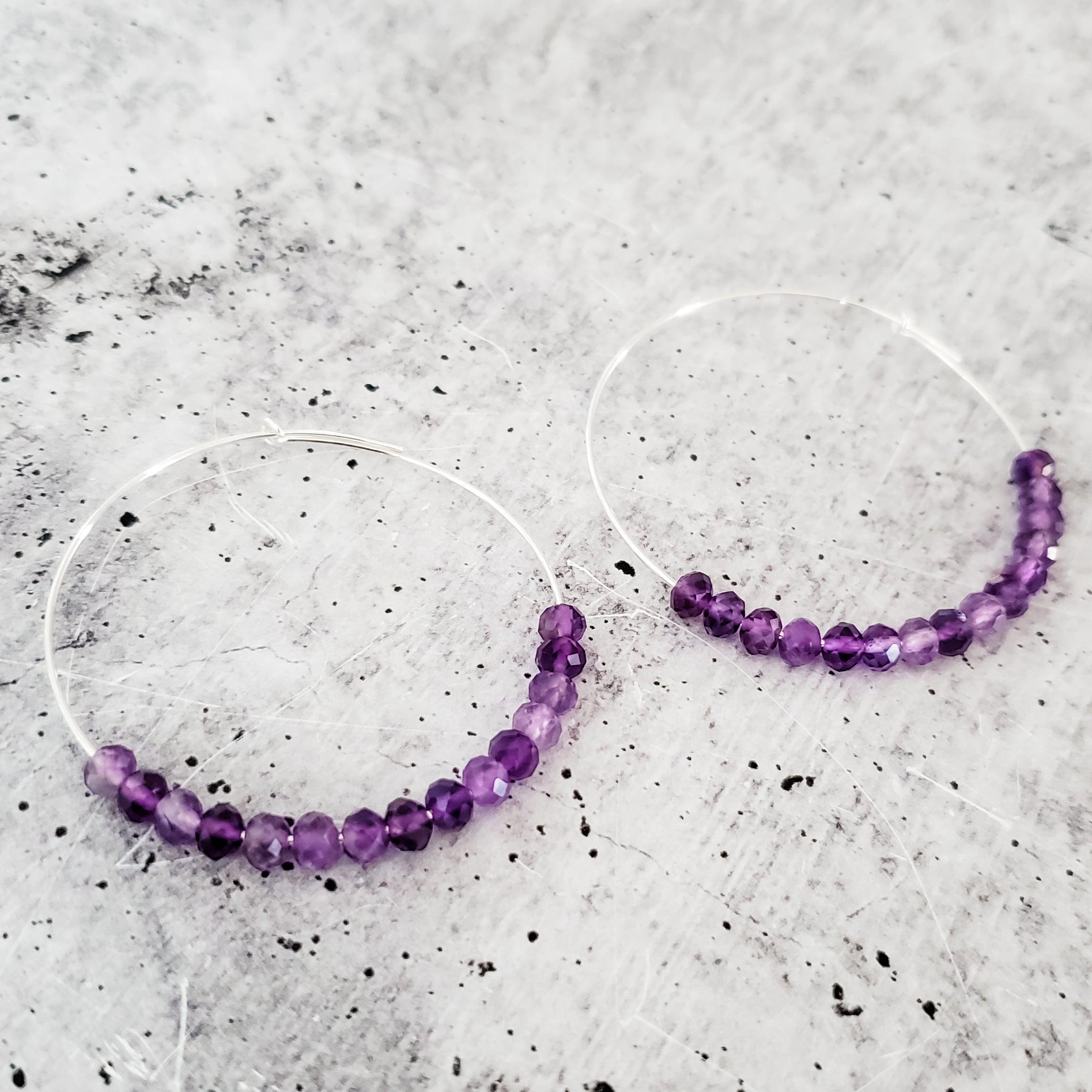 Purple Amethyst Beaded Hoops Salt and Sparkle