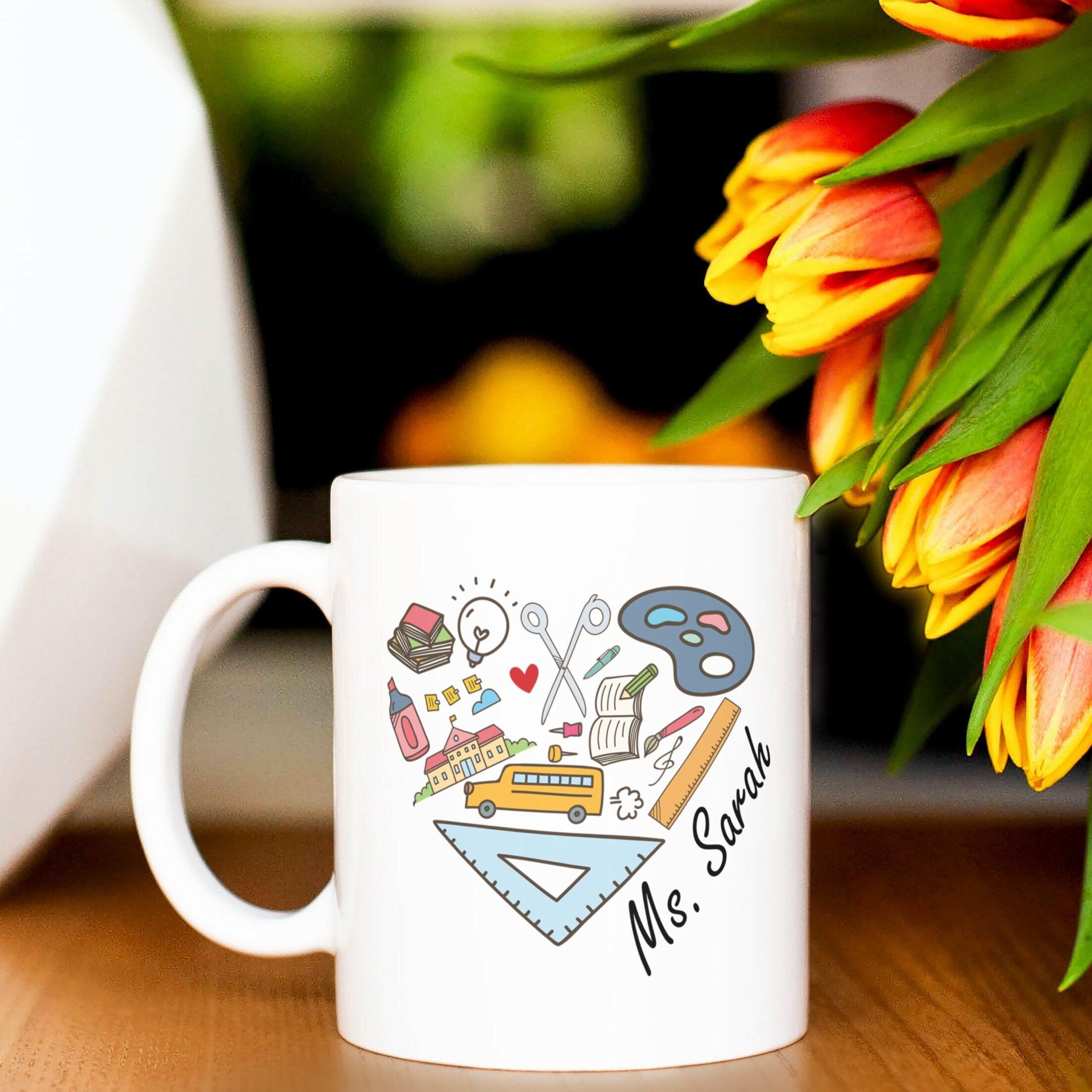 Personalized Teacher Mug - Sweet Teacher Coffee Cup from Student - Teacher Cup for End of Year Gift -  Preschool Heart Teacher Mug
