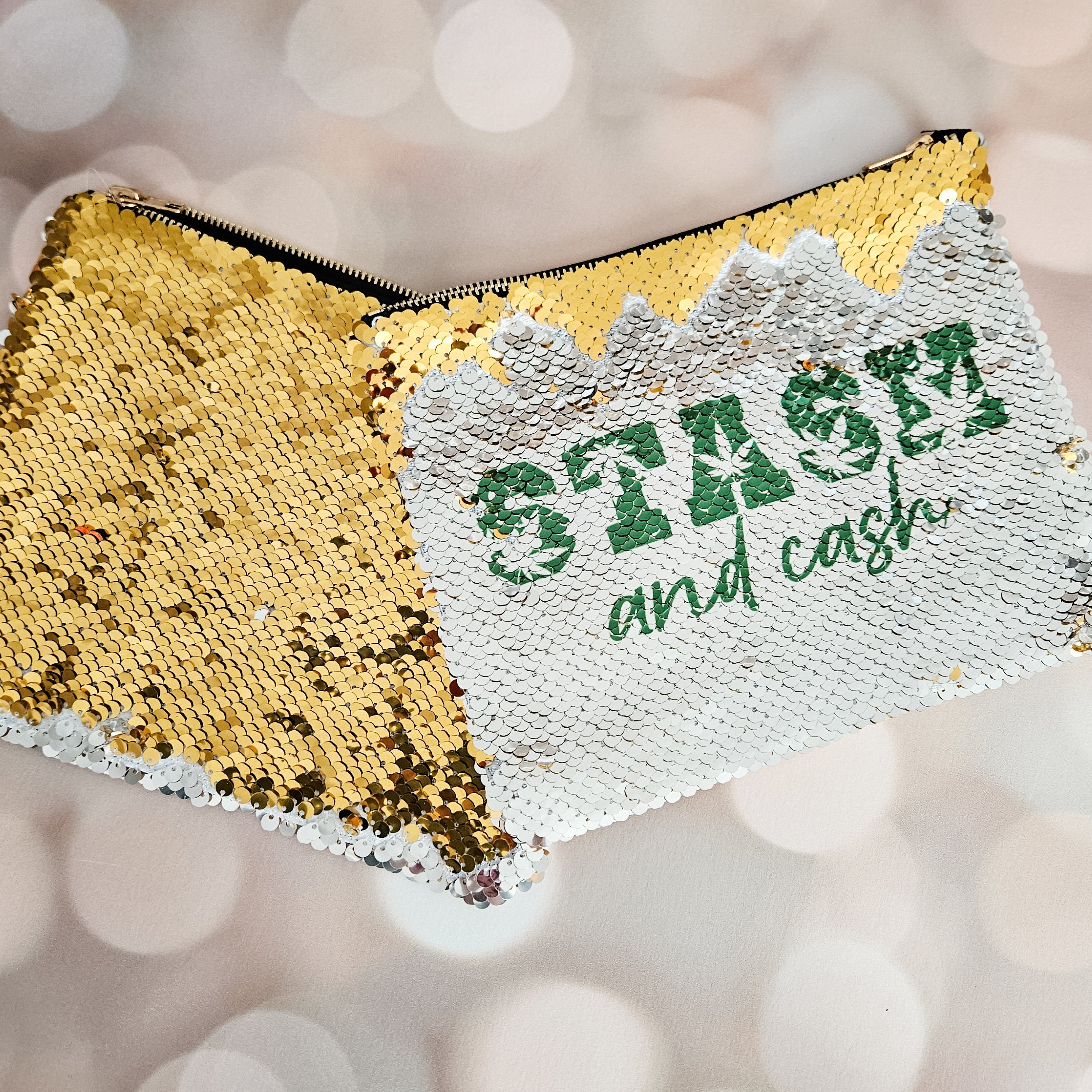Stash and Cash 420 Sequin Cosmetic Case - Funny Weed Storage Pouch for Single Women Salt and Sparkle