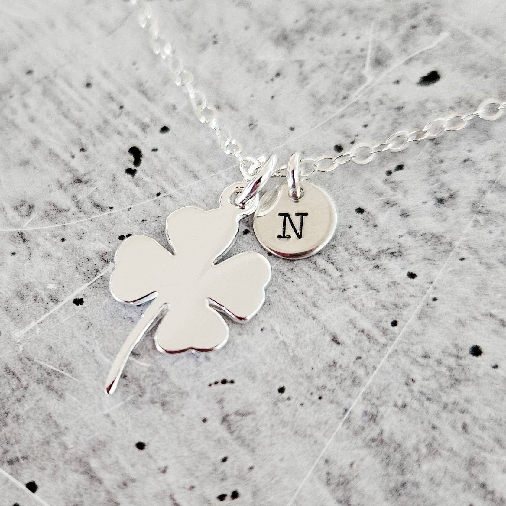 Silver Four Leaf Clover Necklace - Irish Good Luck Charm for Spring Salt and Sparkle