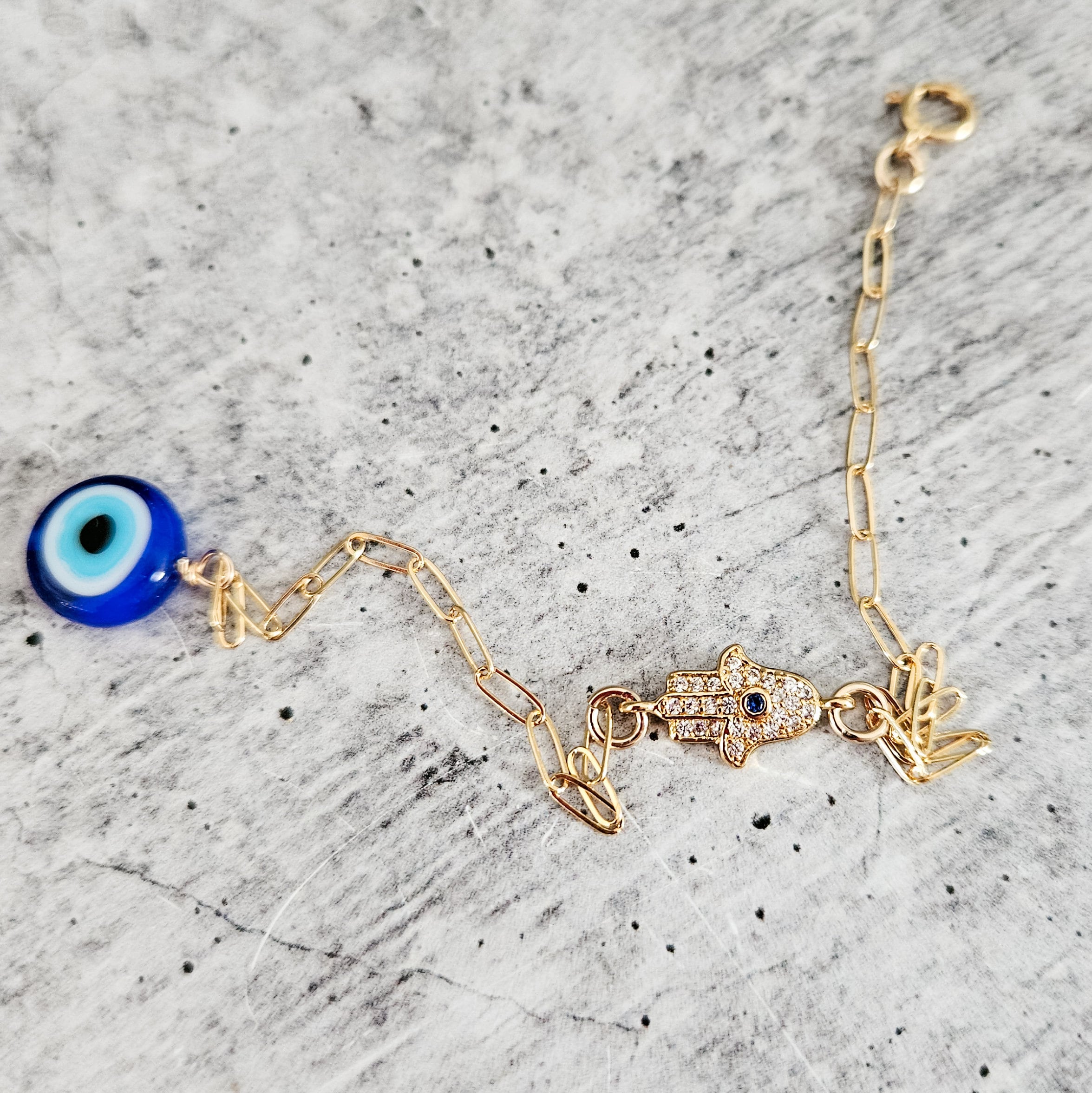 Dainty Gold Crystal Hamsa Evil Eye Adjustable Chain for Her Salt and Sparkle