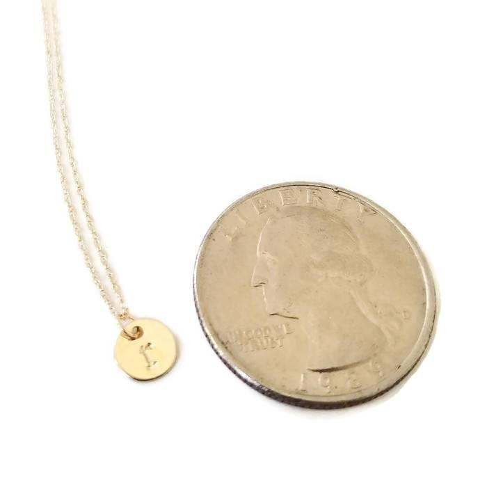 14k Gold Dainty Initial Disc Necklace Salt and Sparkle
