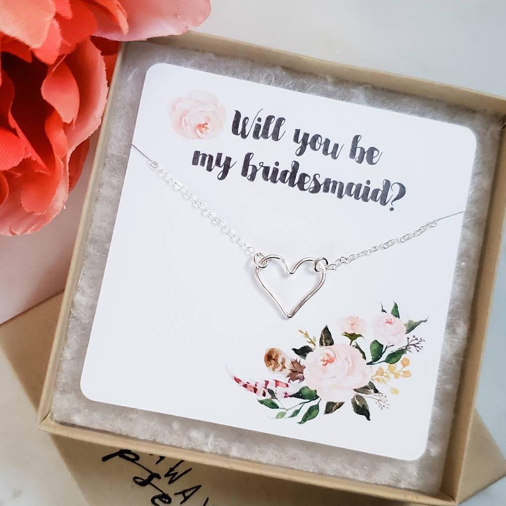 Bridesmaid Proposal Floating Heart Necklace Salt and Sparkle