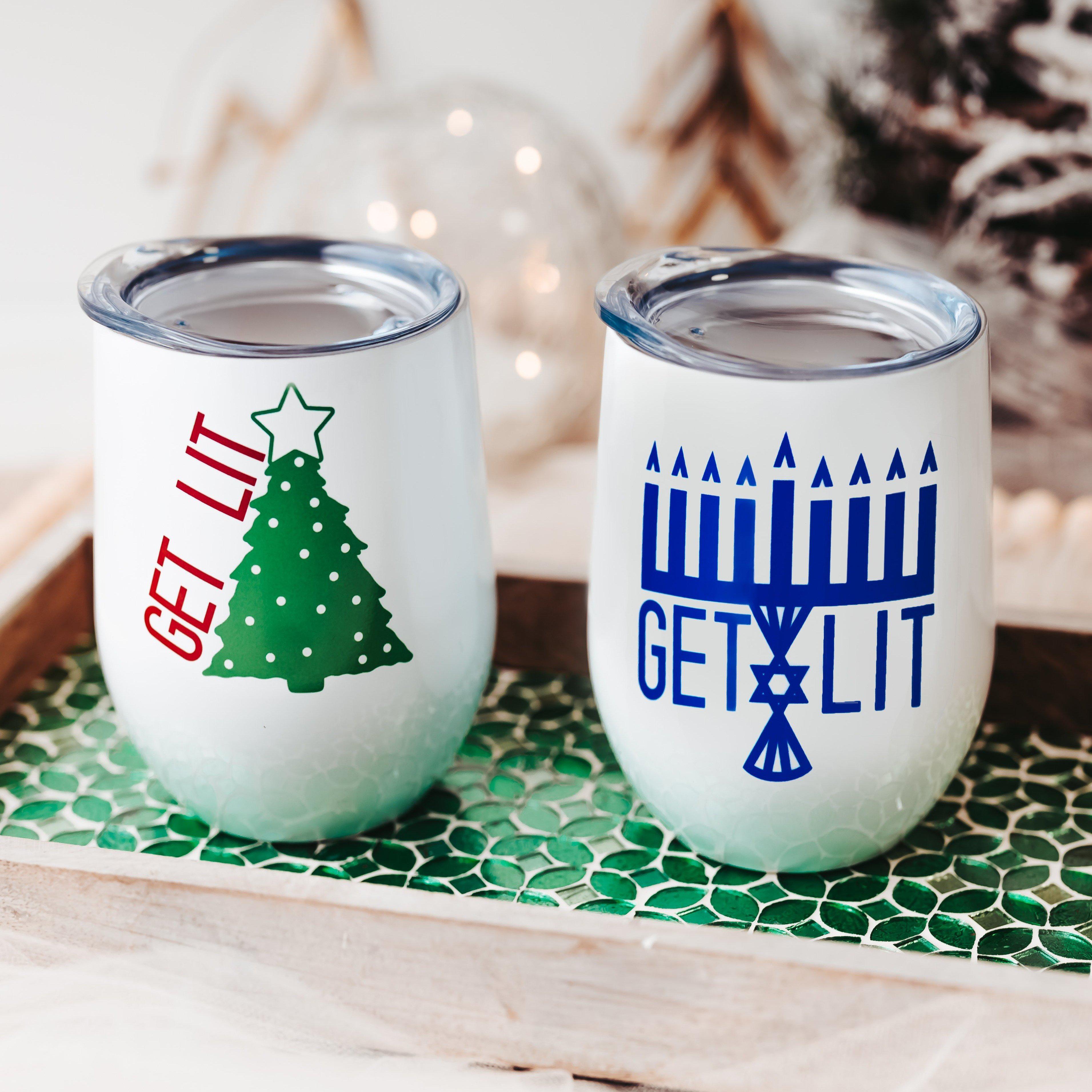 Get Lit Christmas & Chanukah Insulated Wine Tumbler Gift Set Salt and Sparkle