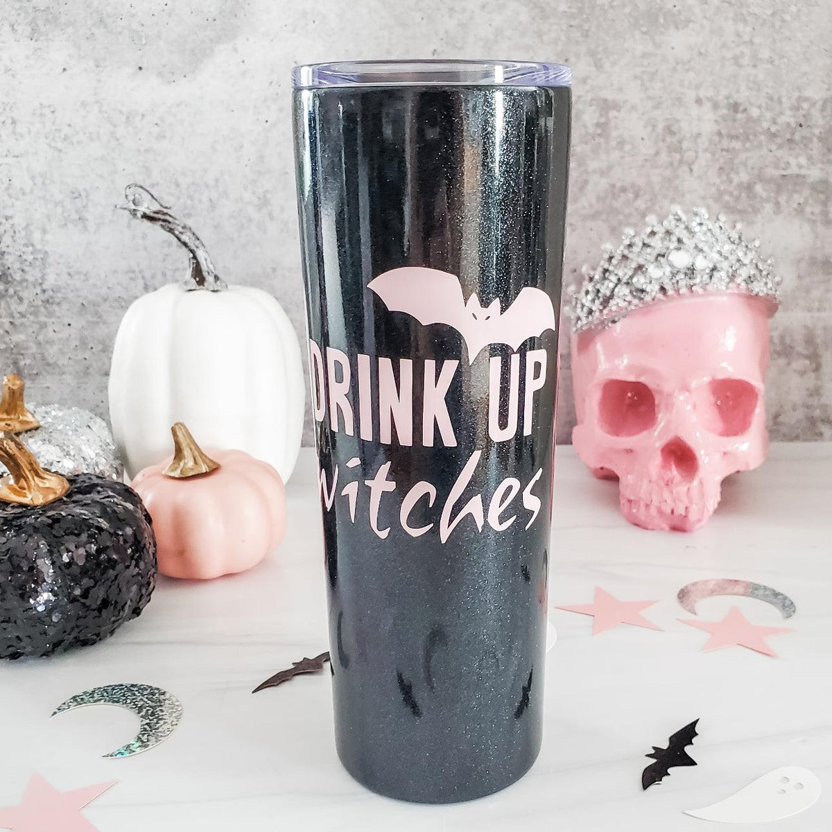 HALLOWEEN Black Glitter Funny 20oz Insulated Tumbler - Salt and Sparkle