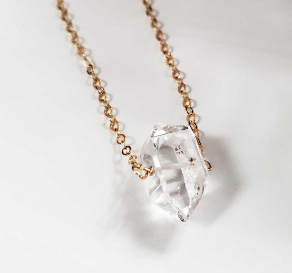 Herkimer Diamond Solitaire Crystal Quartz Necklace Salt and Sparkle