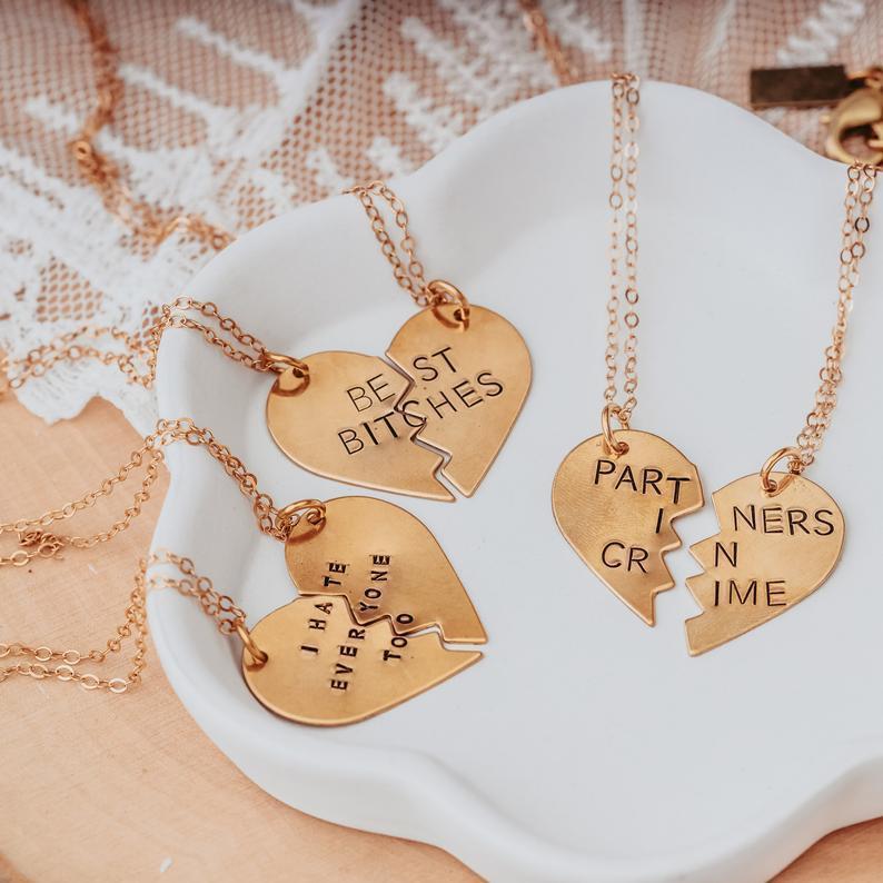 I HATE EVERYONE TOO Broken Heart Friendship Necklaces Salt and Sparkle