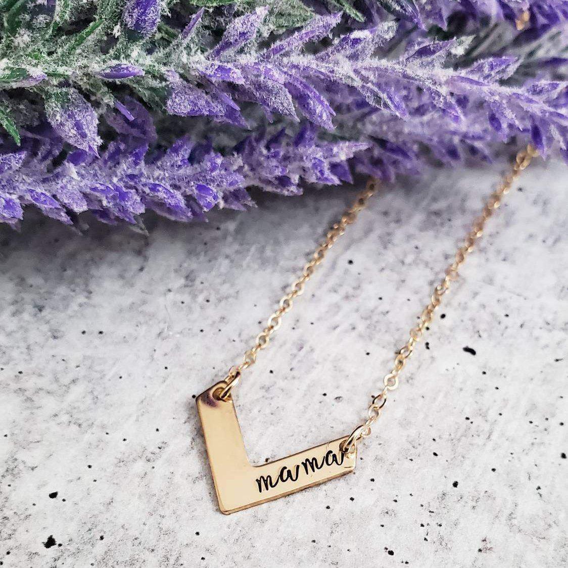 MAMA Chevron Hand Stamped Necklace Salt and Sparkle
