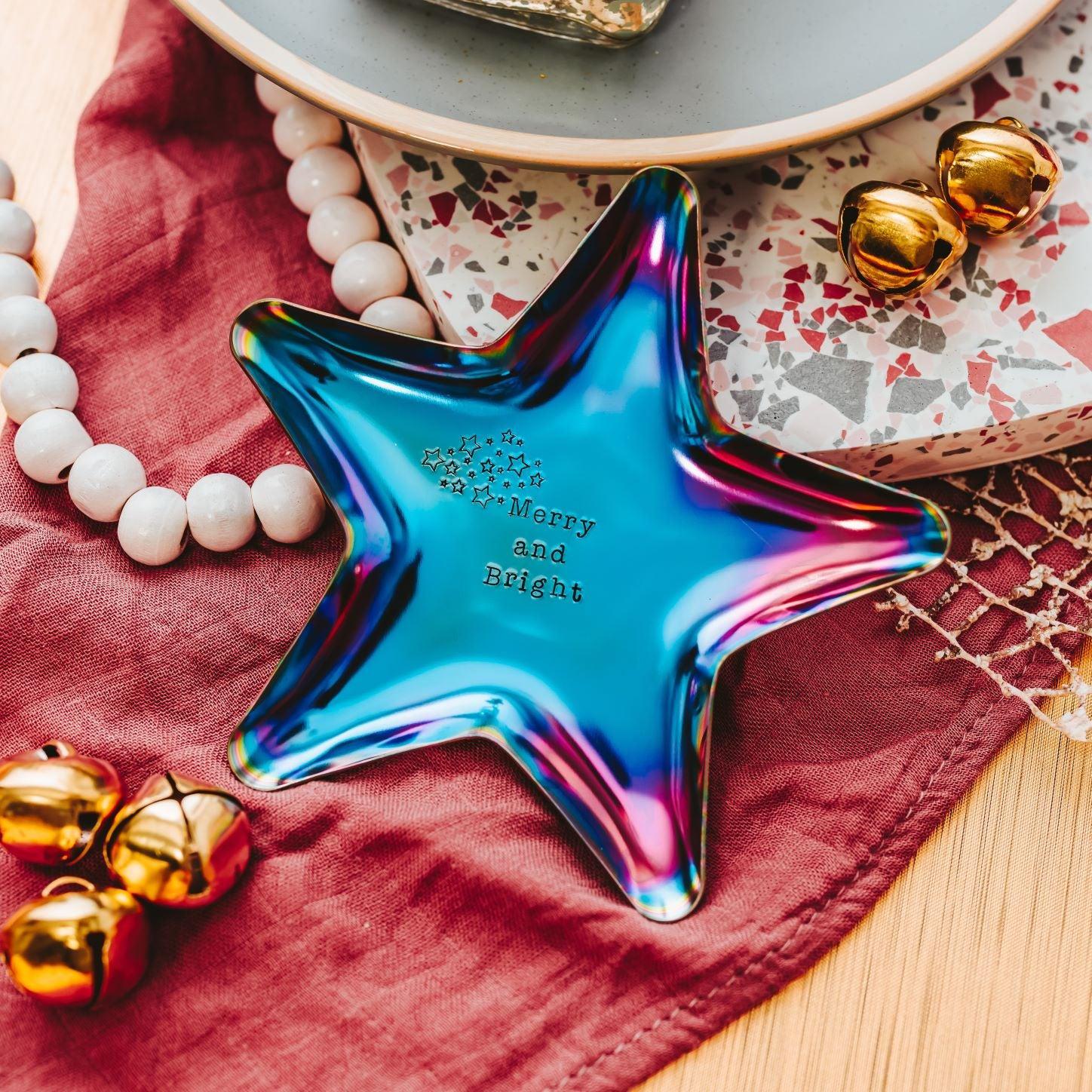Merry and Bright Star Christmas Trinket Dish Salt and Sparkle