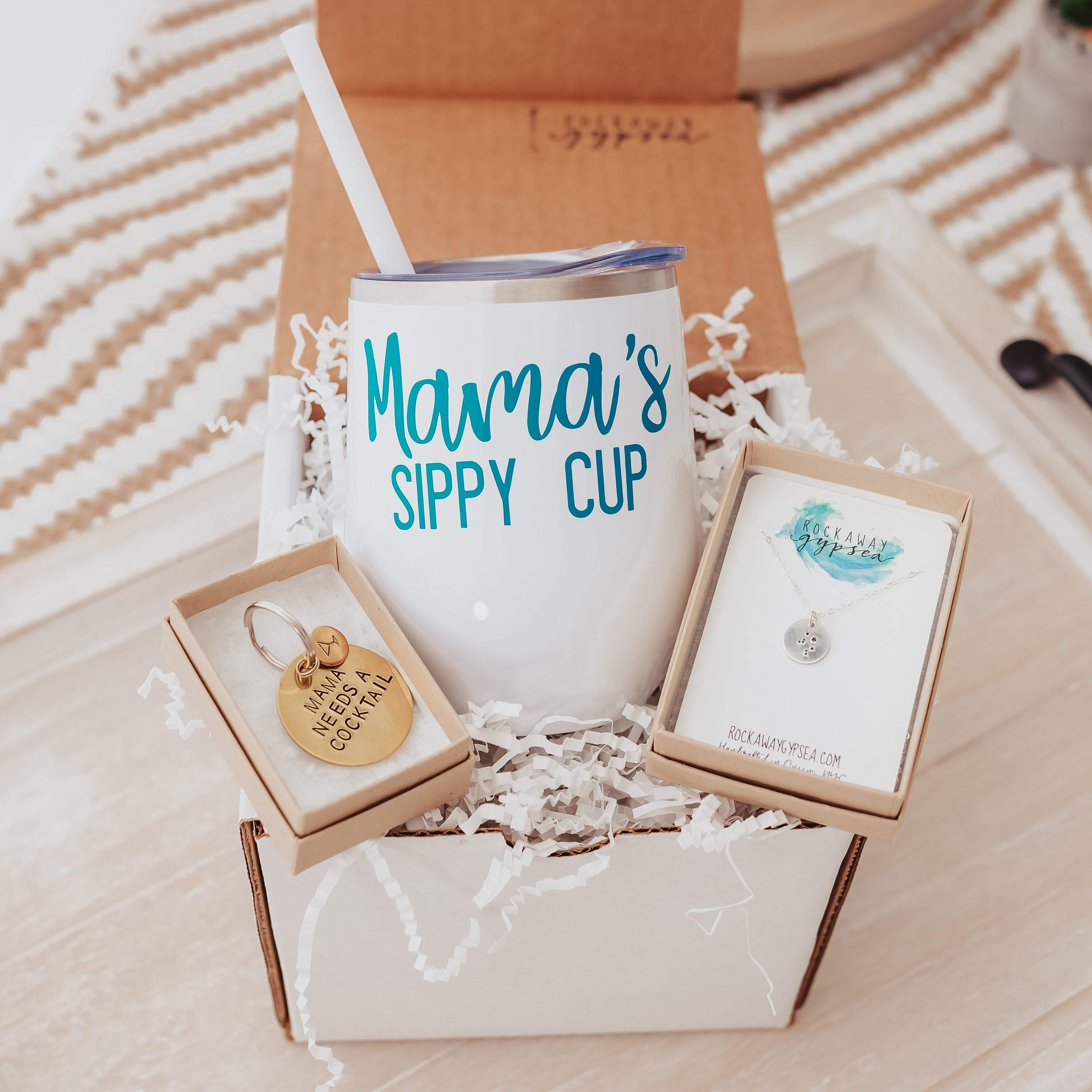 Mother's Day Gift Box with Wine Tumbler, Keychain, and Zodiac Necklace Salt and Sparkle