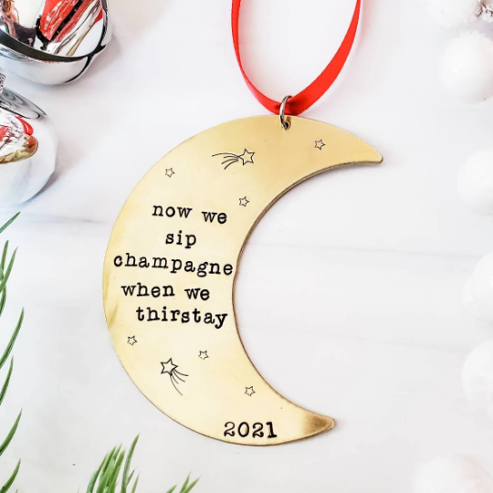 Now We Sip Champagne Man in The Moon Christmas Ornament Salt and Sparkle