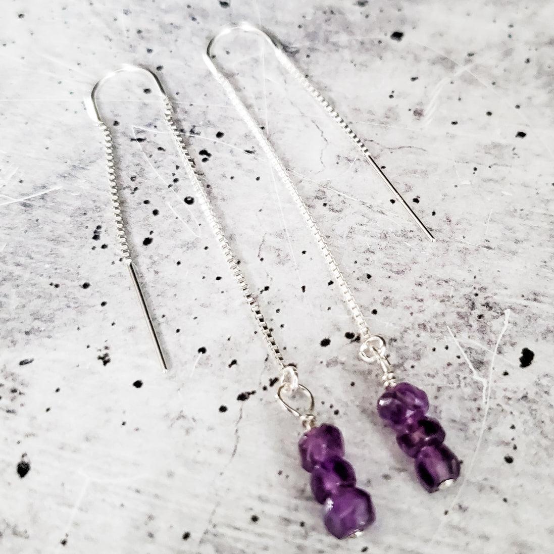 Purple Amethyst Beads Threader Earrings Salt and Sparkle