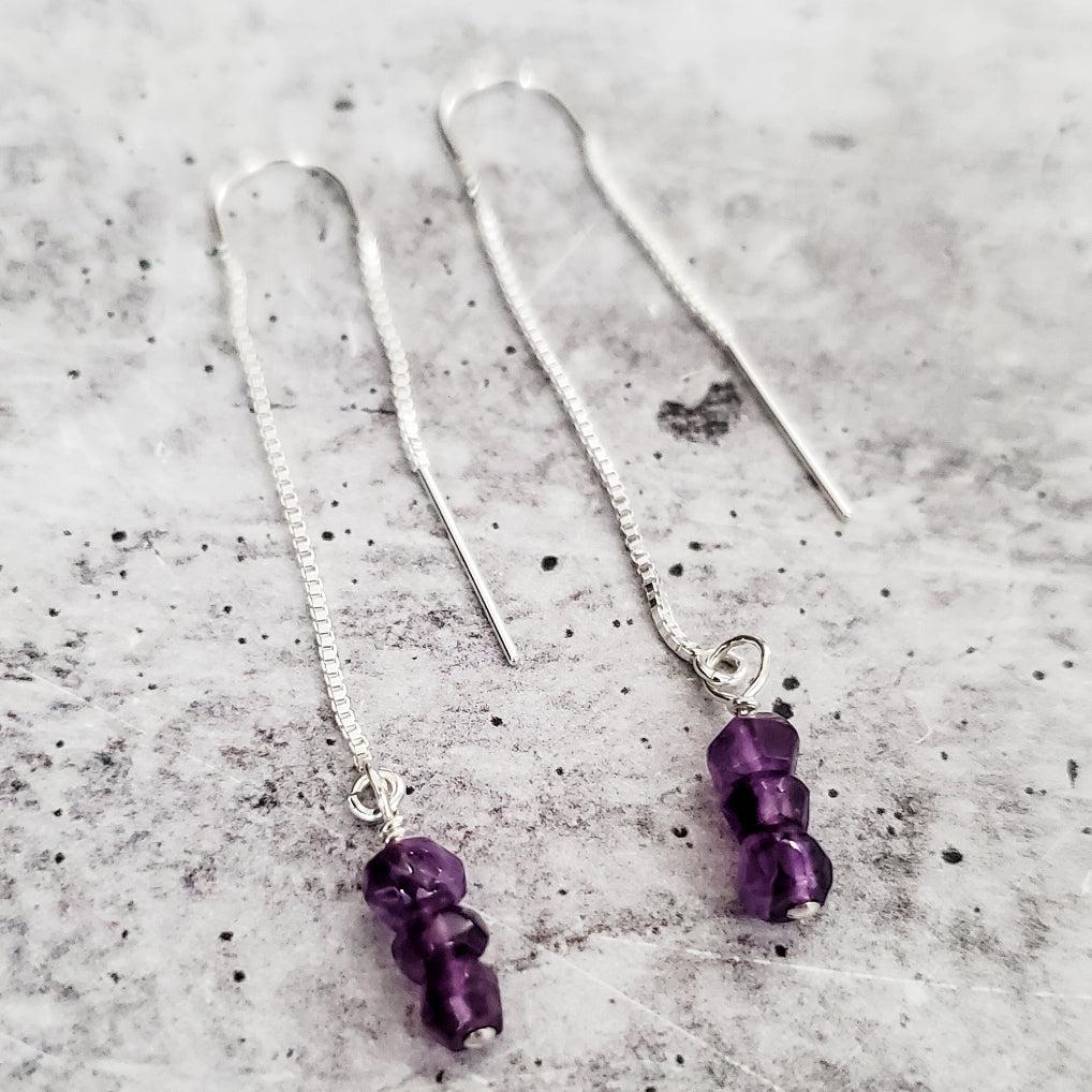 Purple Amethyst Beads Threader Earrings Salt and Sparkle