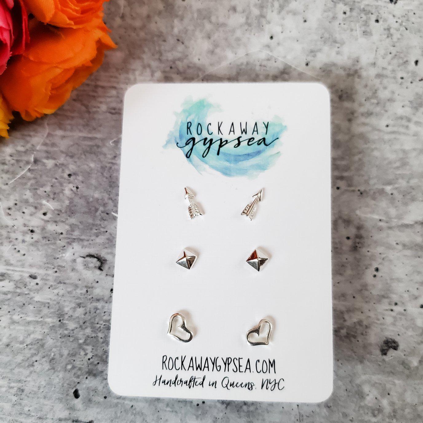 Silver Boho Mix and Match Stud Earrings Salt and Sparkle