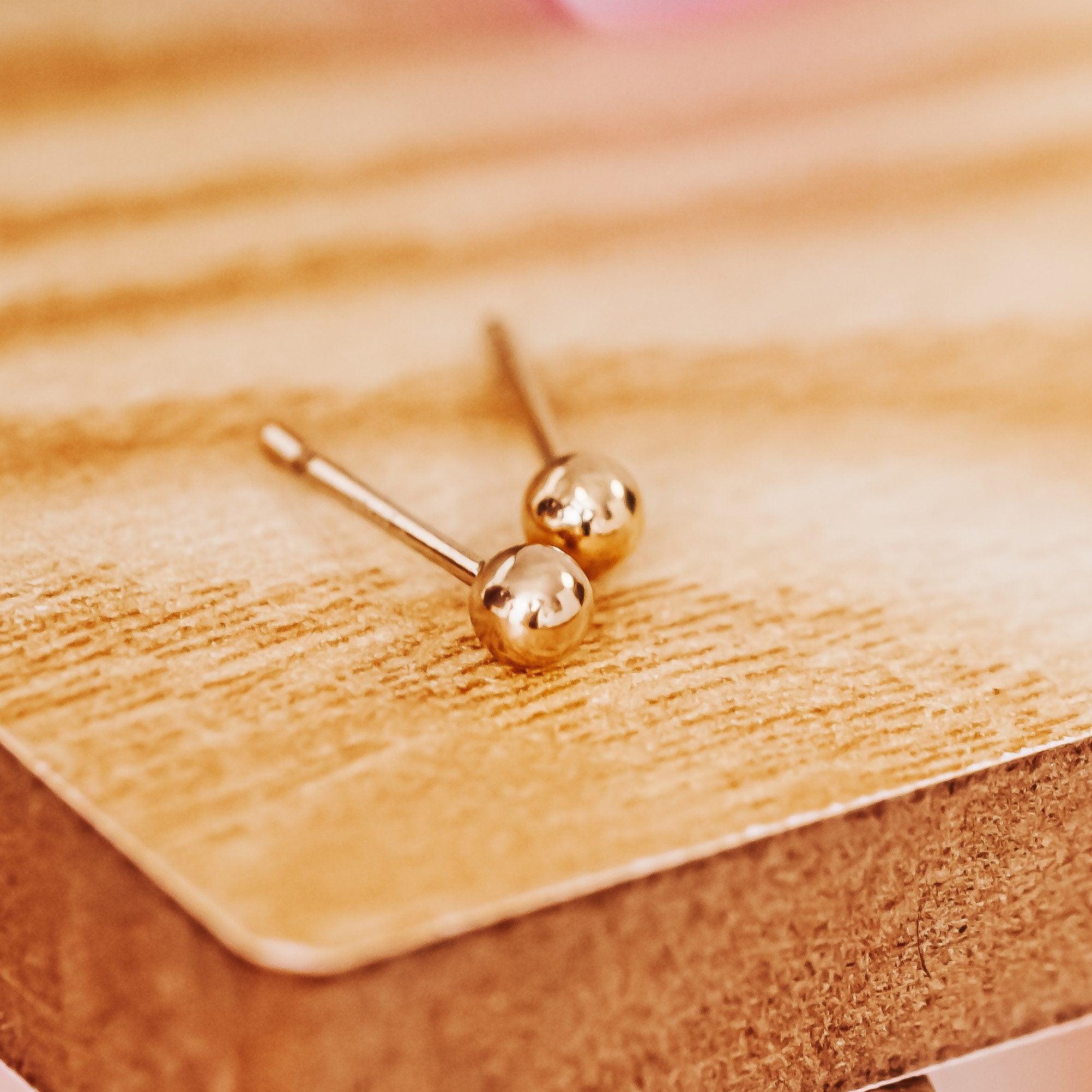 Tiny Gold Ball Stud Earrings Salt and Sparkle