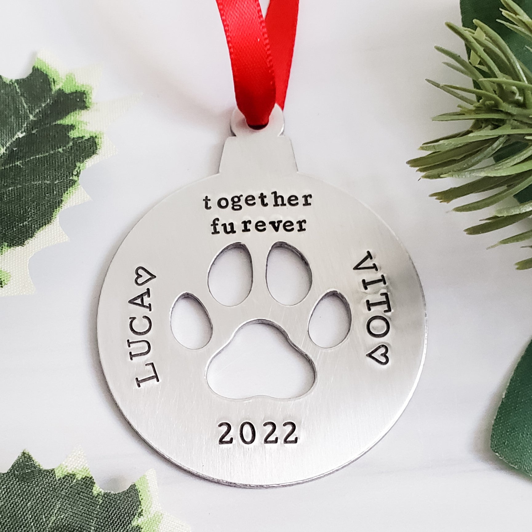 Together Furever Dog Paw Personalized Ornament Salt and Sparkle