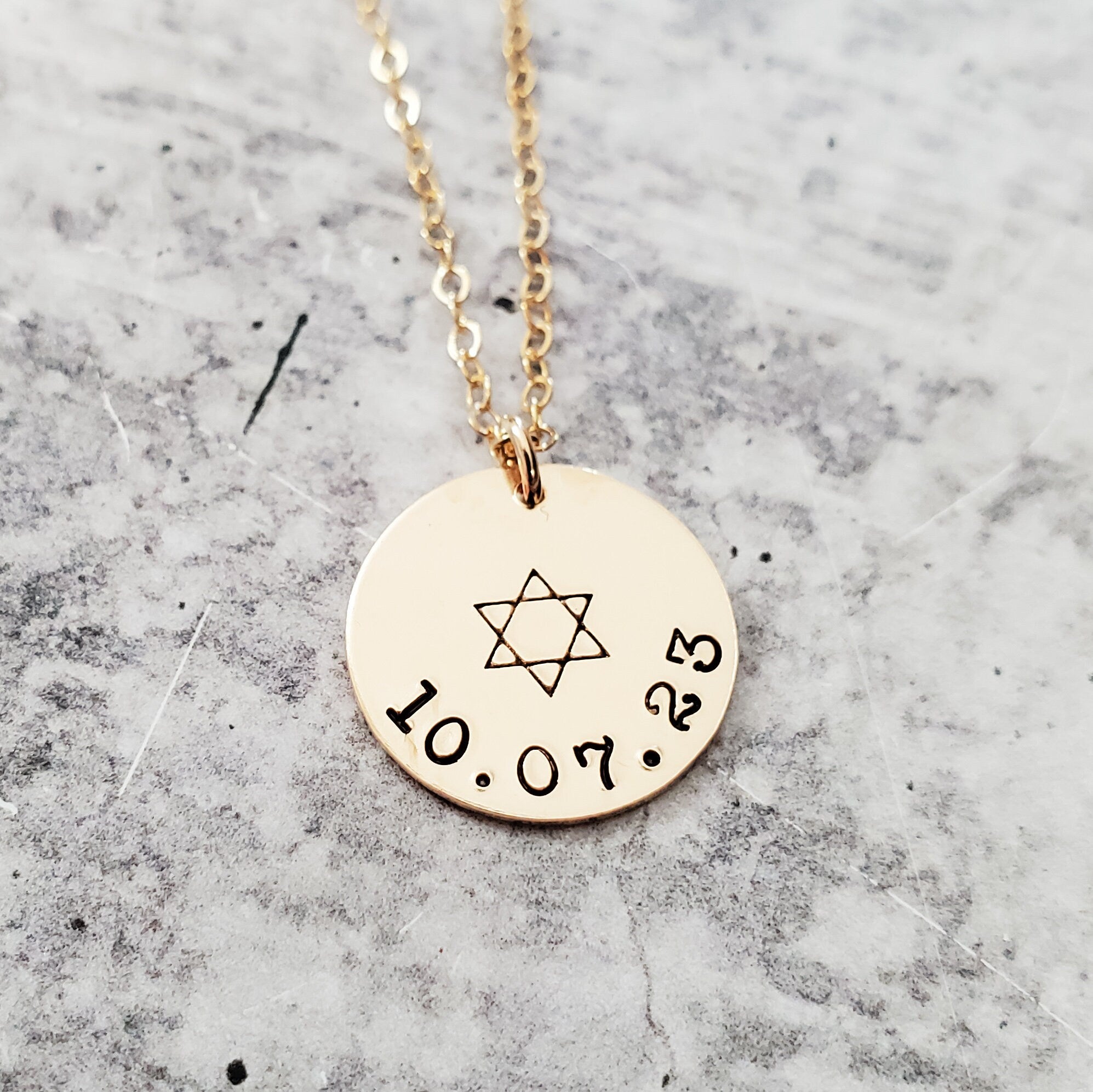 Jewish Pride Personalized Necklace - Star of David October 7 Gold Pendant Salt and Sparkle