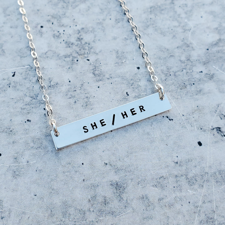 Pronoun Classic Bar Necklace Salt and Sparkle