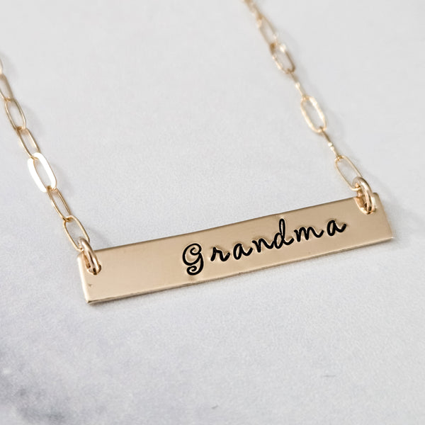 Classic Gold Bar Necklace for Grandma Salt and Sparkle