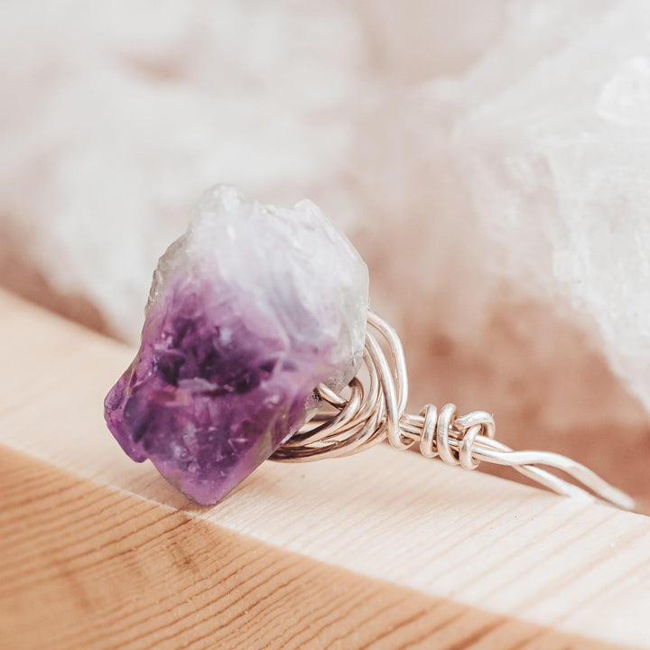 Amethyst Wire Wrapped Raw Crystal Ring Salt and Sparkle