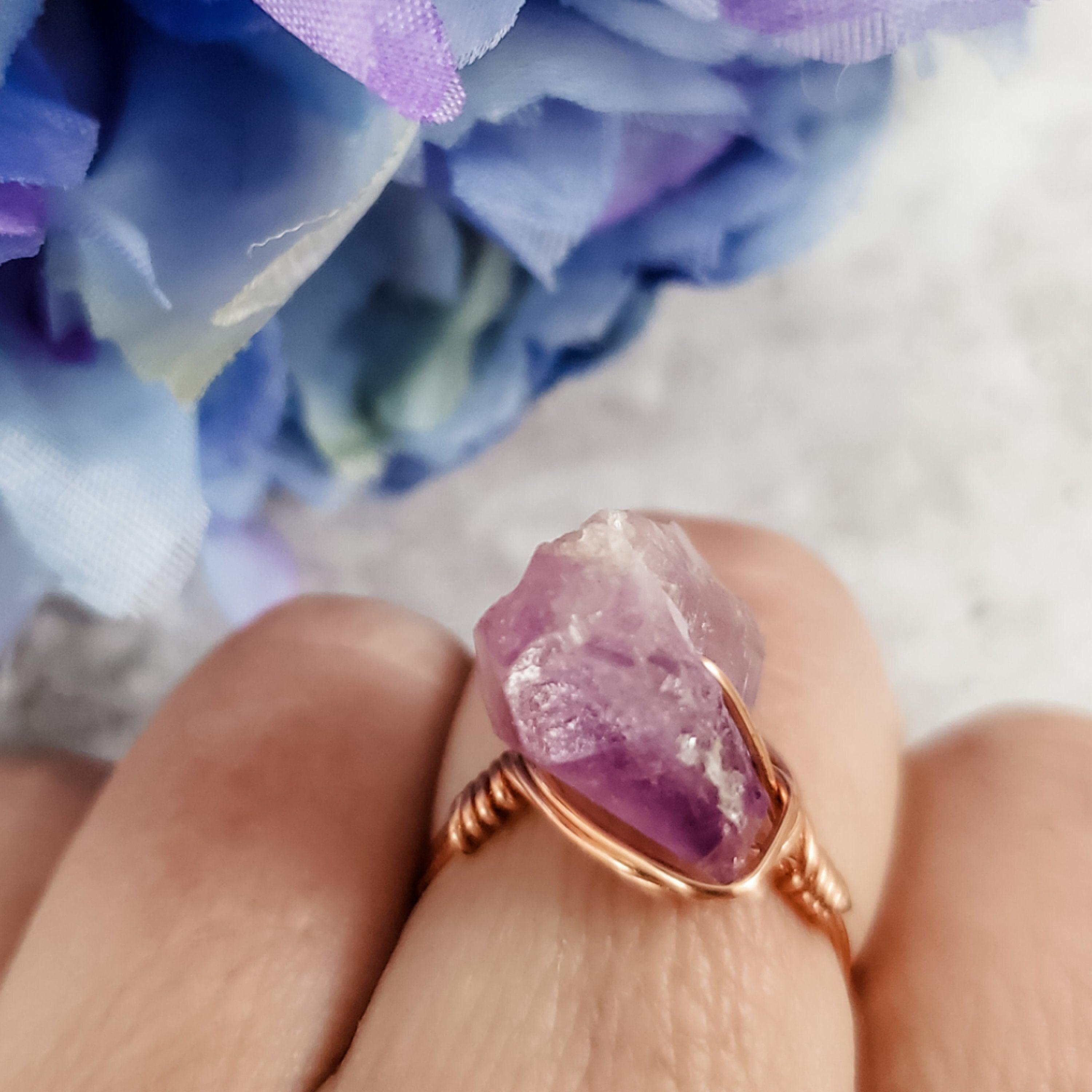 Amethyst Wire Wrapped Raw Crystal Ring Salt and Sparkle