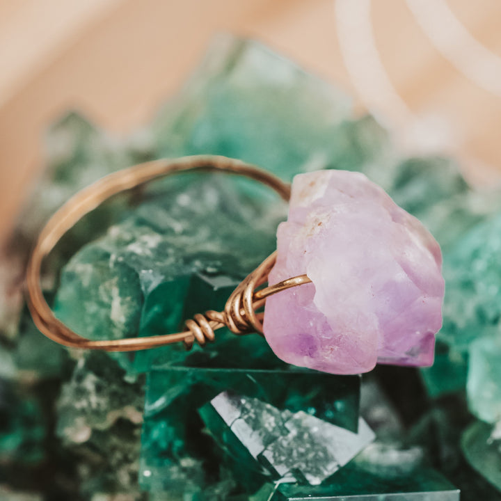 Amethyst Wire Wrapped Raw Crystal Ring Salt and Sparkle