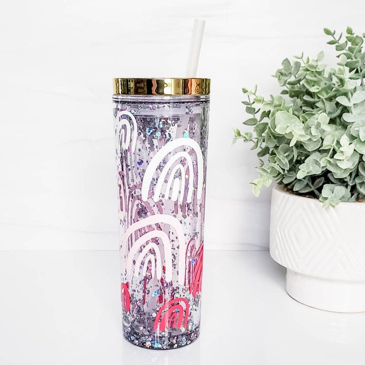 Boho Ombre Rainbow Snowglobe Acrylic Skinny Tumbler Salt and Sparkle