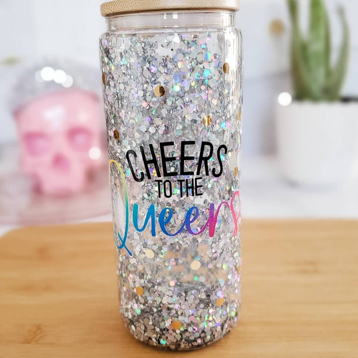 Cheers to the Queers Snowglobe Tumbler - PRIDE Parade Party Cup - LQBTQIA+ Travel Cup - Funny Glass Can Cup for Queer Non Binary Friend