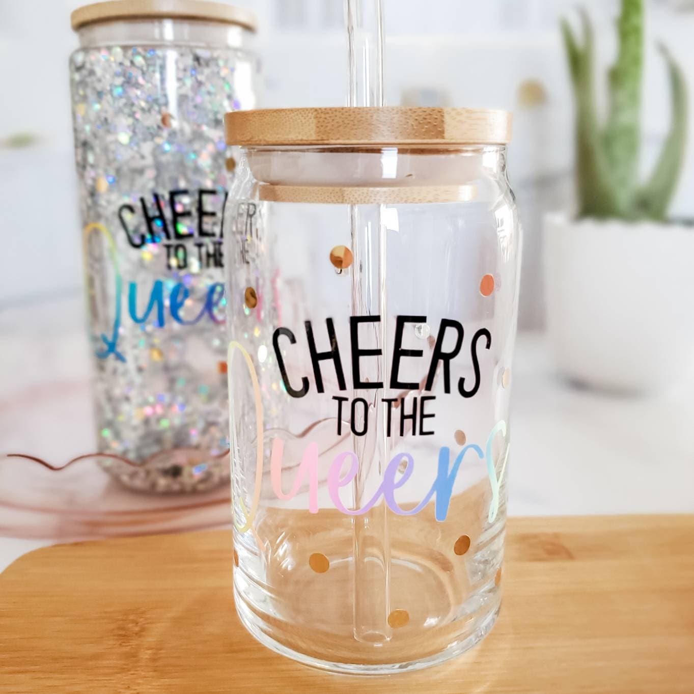 Cheers to the Queers Snowglobe Tumbler - PRIDE Parade Party Cup - LQBTQIA+ Travel Cup - Funny Glass Can Cup for Queer Non Binary Friend