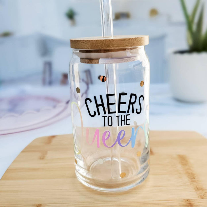 Cheers to the Queers Snowglobe Tumbler - PRIDE Parade Party Cup - LQBTQIA+ Travel Cup - Funny Glass Can Cup for Queer Non Binary Friend