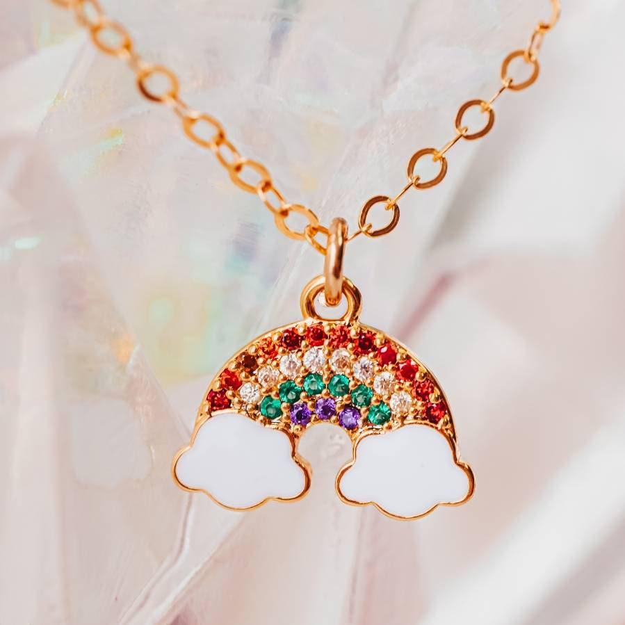 Crystal Rainbow Gold Necklace - Ready to ship Salt and Sparkle