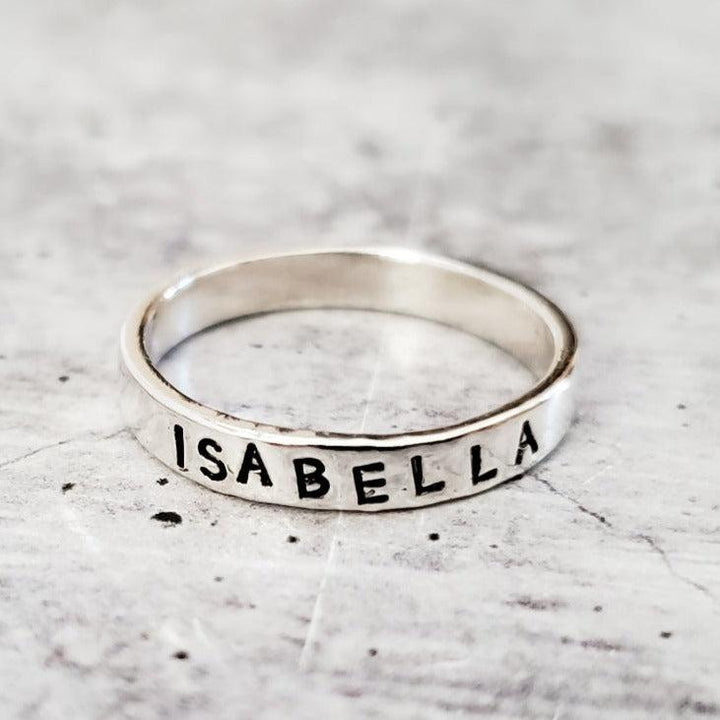 Custom Skinny Silver Name Ring Salt and Sparkle