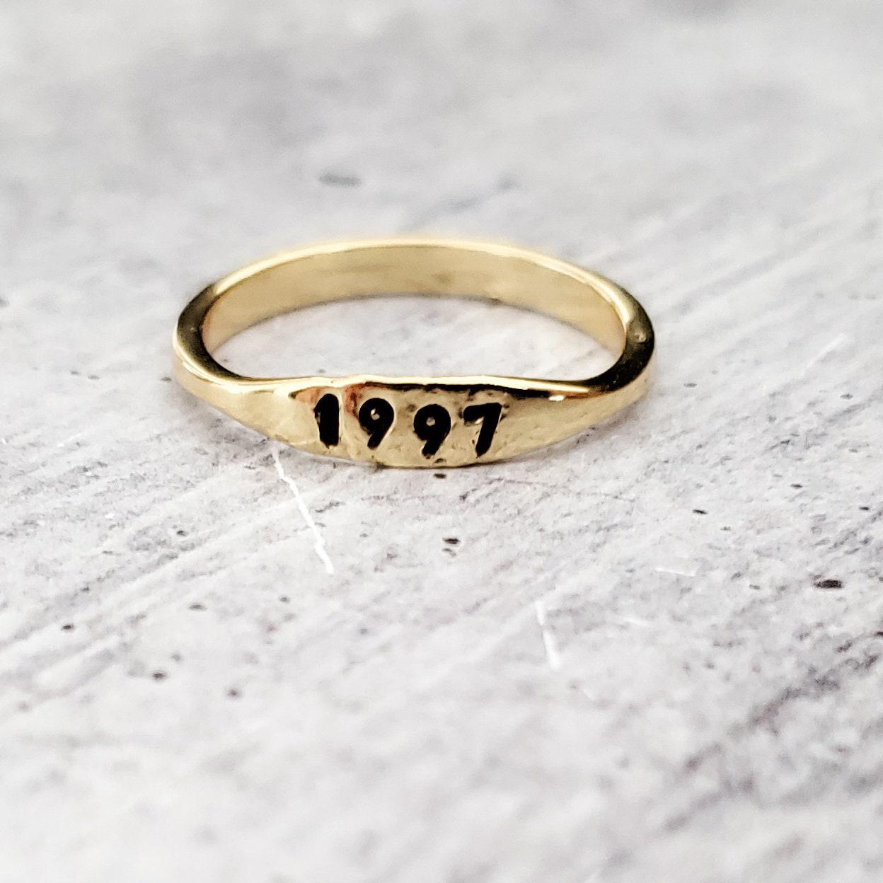 Date Ring - Dainty Gold Birth Year Ring - Custom Year Stacking Ring - Graduation Year Jewelry - Birthday Jewelry - Year Ring for 21 Birthday