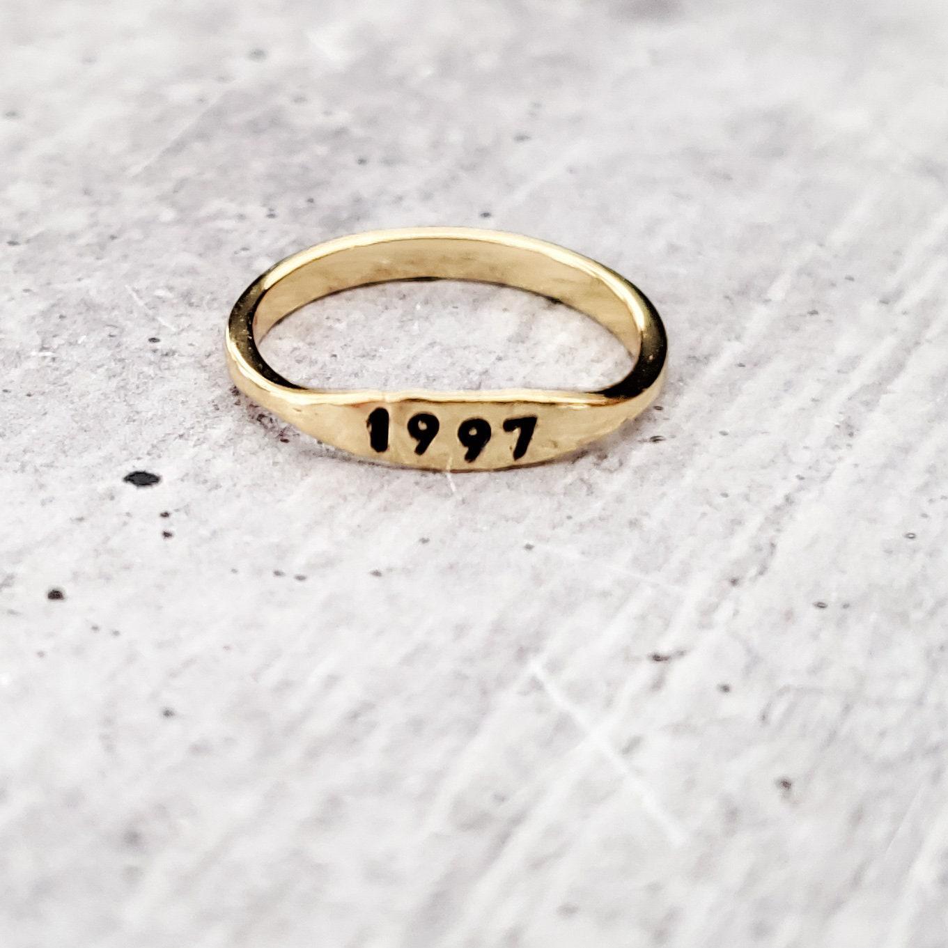 Date Ring - Dainty Gold Birth Year Ring - Custom Year Stacking Ring - Graduation Year Jewelry - Birthday Jewelry - Year Ring for 21 Birthday
