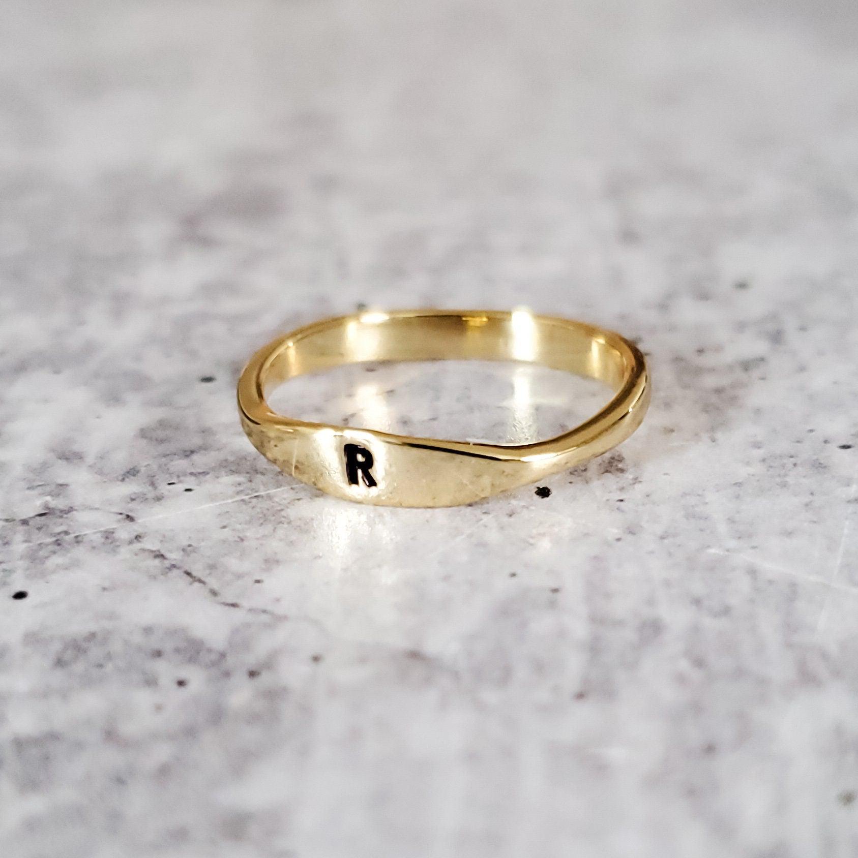 Initial Ring - Dainty Gold Letter Name Ring - Custom Gold Stacking Ring for her - Baby Initial ewelry for Mom - Birthday Jewelry for Teen
