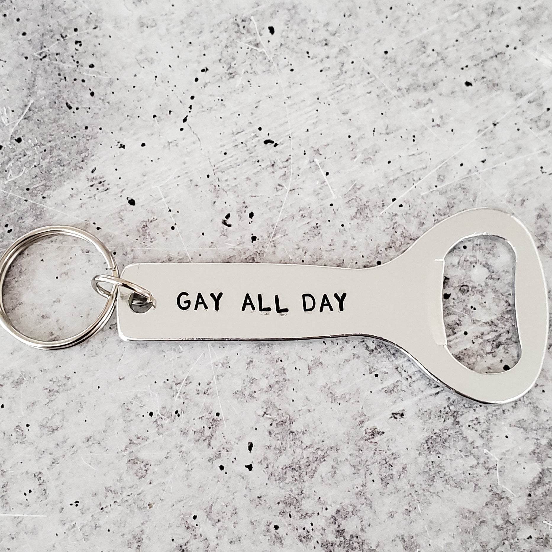 Gay All Day Bottle Opener - Cat Lover Keychain - Funny Lesbian Gift for Beer Drinker - PRIDE Keychain for LGBTQIA - Gift for Girlfriend