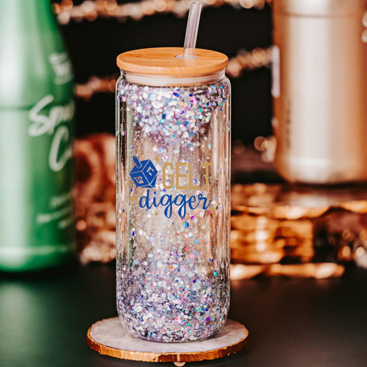 Gelt Digger Snowglobe Glass Can Cup Salt and Sparkle