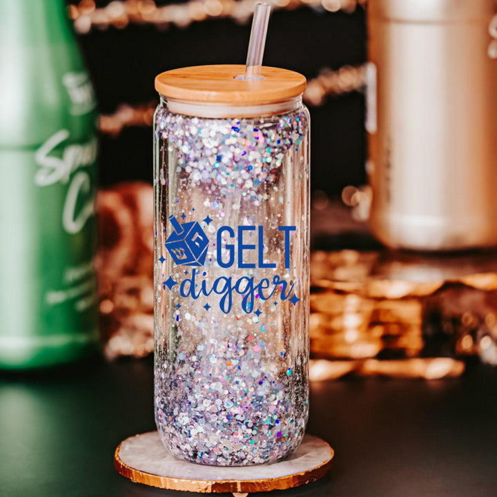 Gelt Digger Snowglobe Glass Can Cup Salt and Sparkle