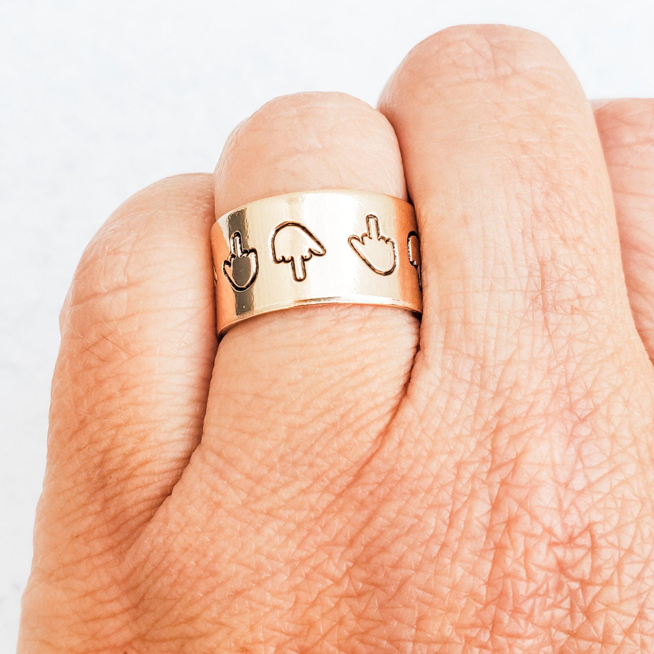 Gold Middle Finger Ring - 14k Gold Filled Middle Finger Tiktok Ring - FU Gag Gift - Gender Neutral Gold Ring - Matching Funny F*ck You Ring