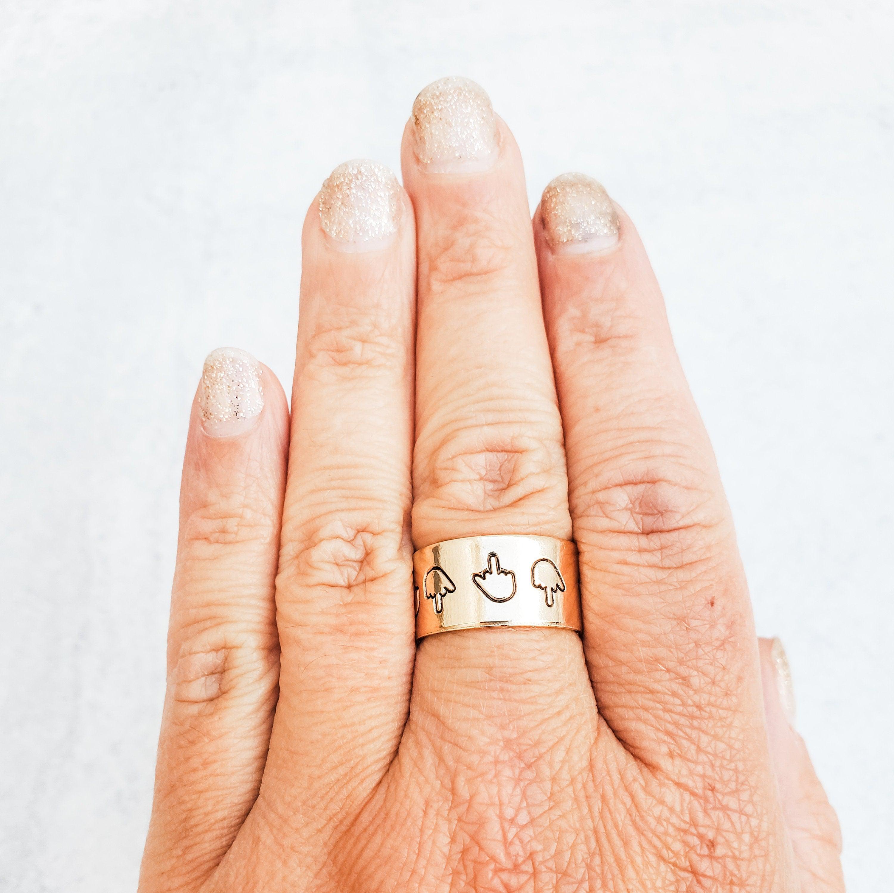 Gold Middle Finger Ring - 14k Gold Filled Middle Finger Tiktok Ring - FU Gag Gift - Gender Neutral Gold Ring - Matching Funny F*ck You Ring