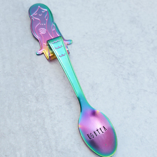 LGBTEA Rainbow Mermaid Spoon - PRIDE Tea Lover Gift - Queer Home Decor - Present for Coffee Drinker - Gay Mermaid Home Decor - Funny Pride