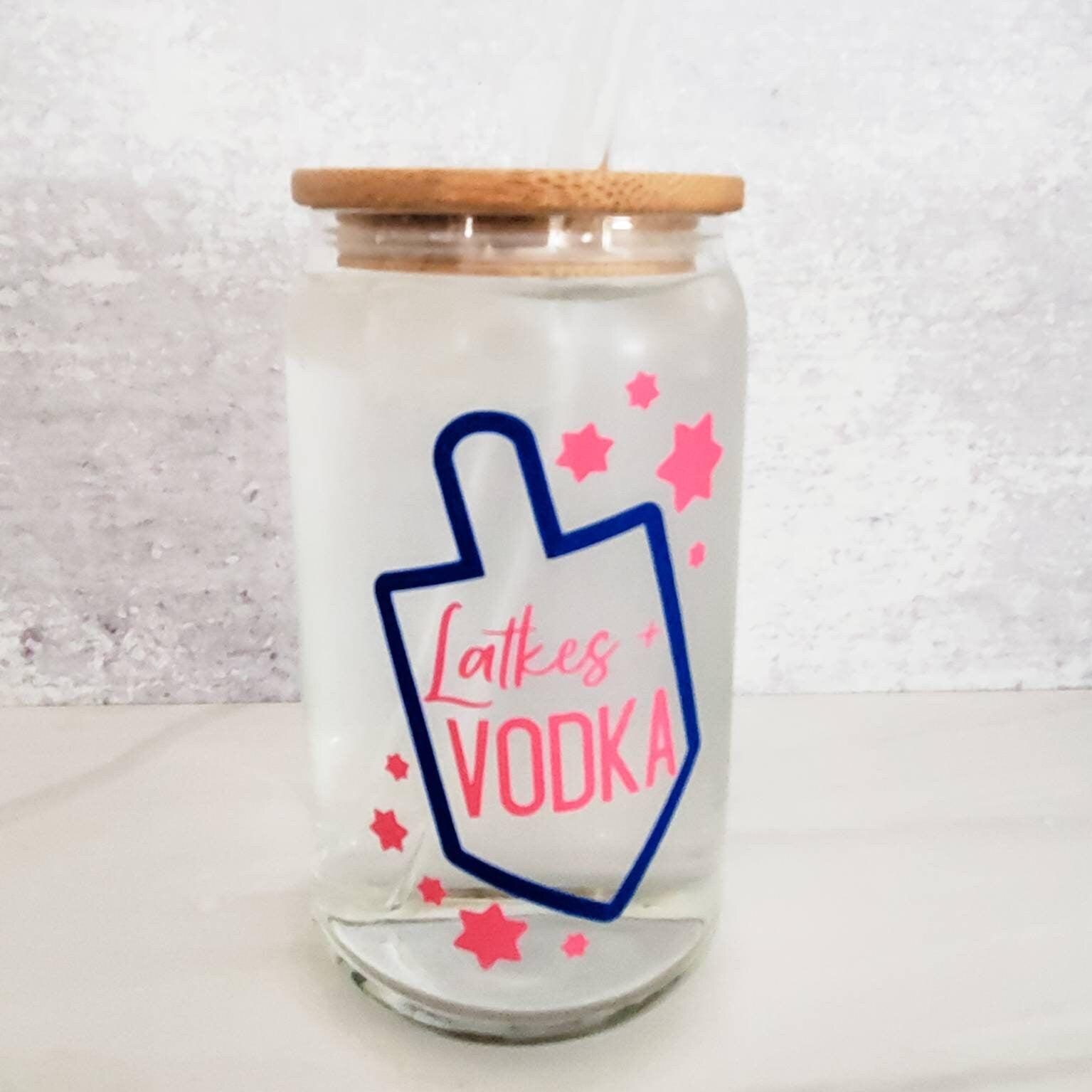 Latkes and Vodka Color Changing Hanukkah Glass Can Cup Salt and Sparkle