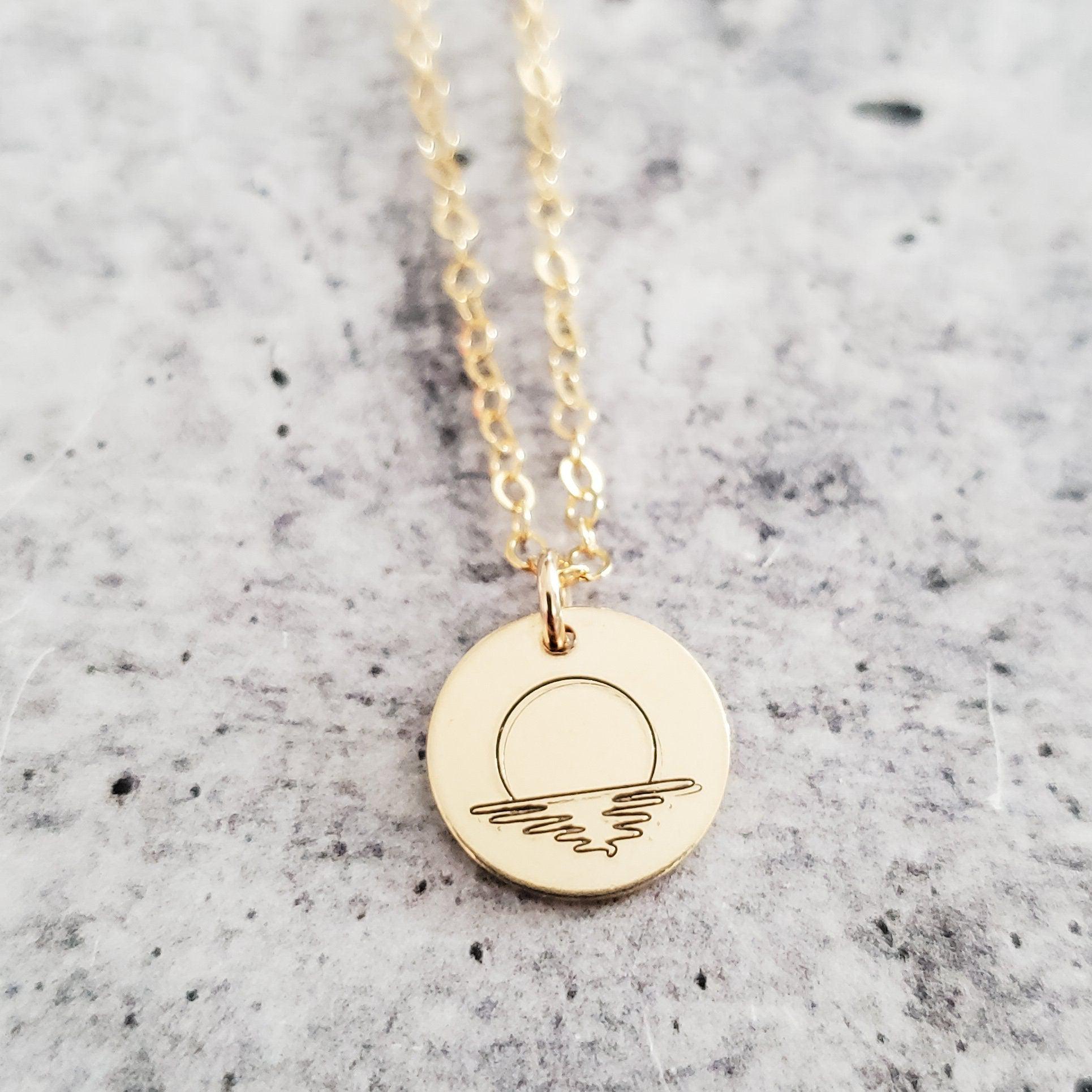Gold Ocean Sunset Necklace - Minimalist Silver Boho Beach Charm Necklace - Initial Necklace for Beach Baby - Rose Gold Teen Dainty Necklace