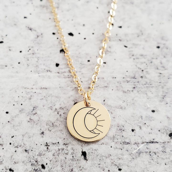 Moon and Sun Necklace - Minimalist Silver Boho Moon Child Charm Necklace - Initial Necklace for Minimalist - Rose Gold Teen Dainty Necklace