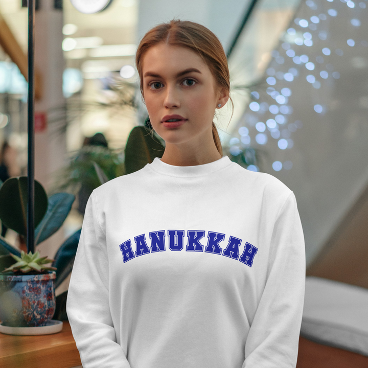 Hanukkah Gender Neutral Round Neck Varsity Sweatshirt Salt and Sparkle