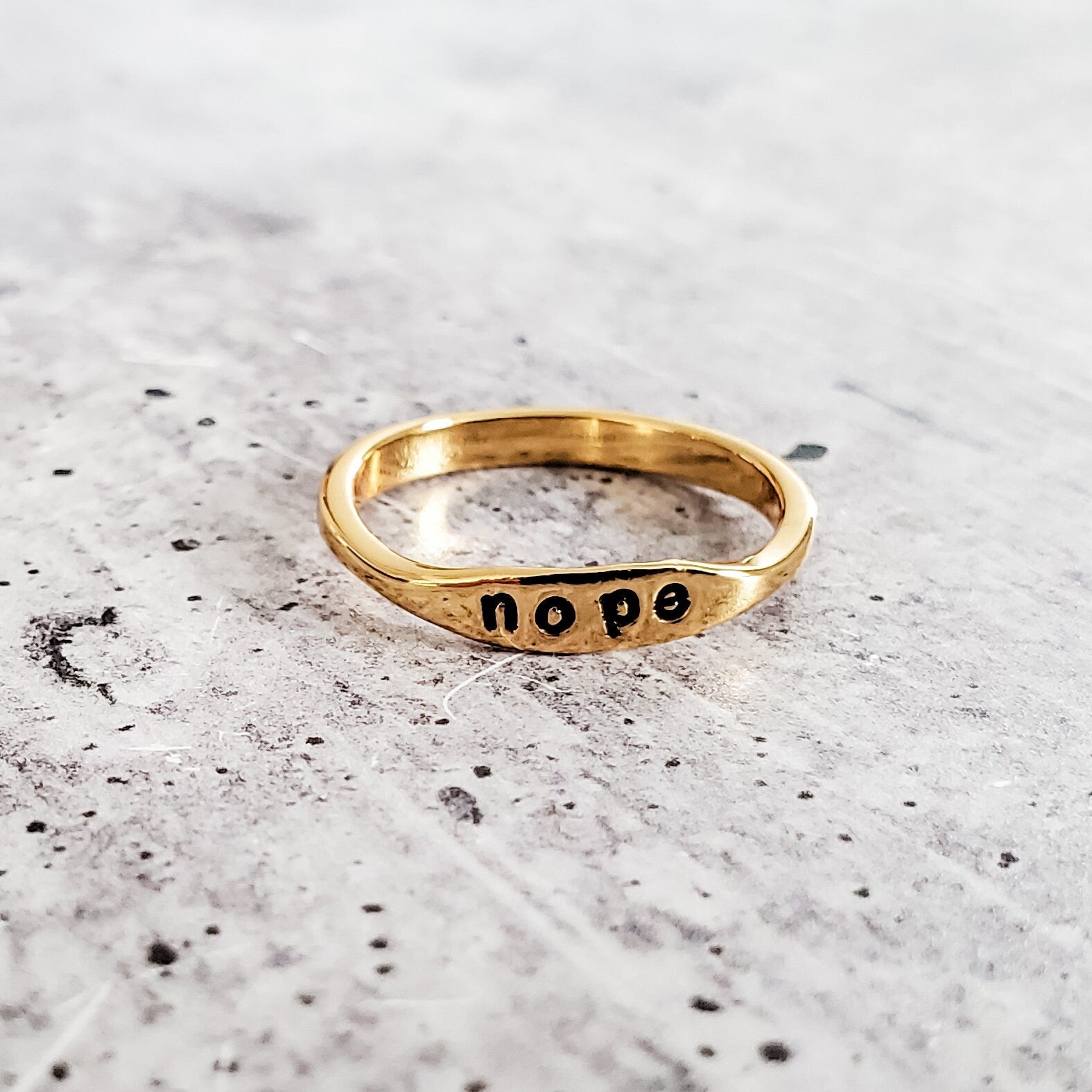 NOPE Dainty Ring - Minimalist Jewelry for Her - Stacking Ring for Single Friend - Funny Feminist Accessory - Holiday Gift for Best friends